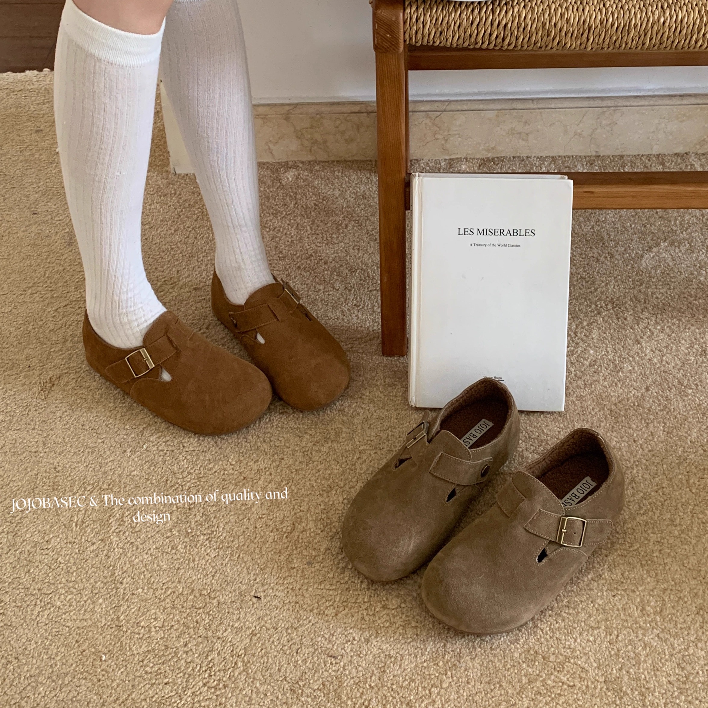 内增高勃肯加绒保暖一脚蹬女鞋