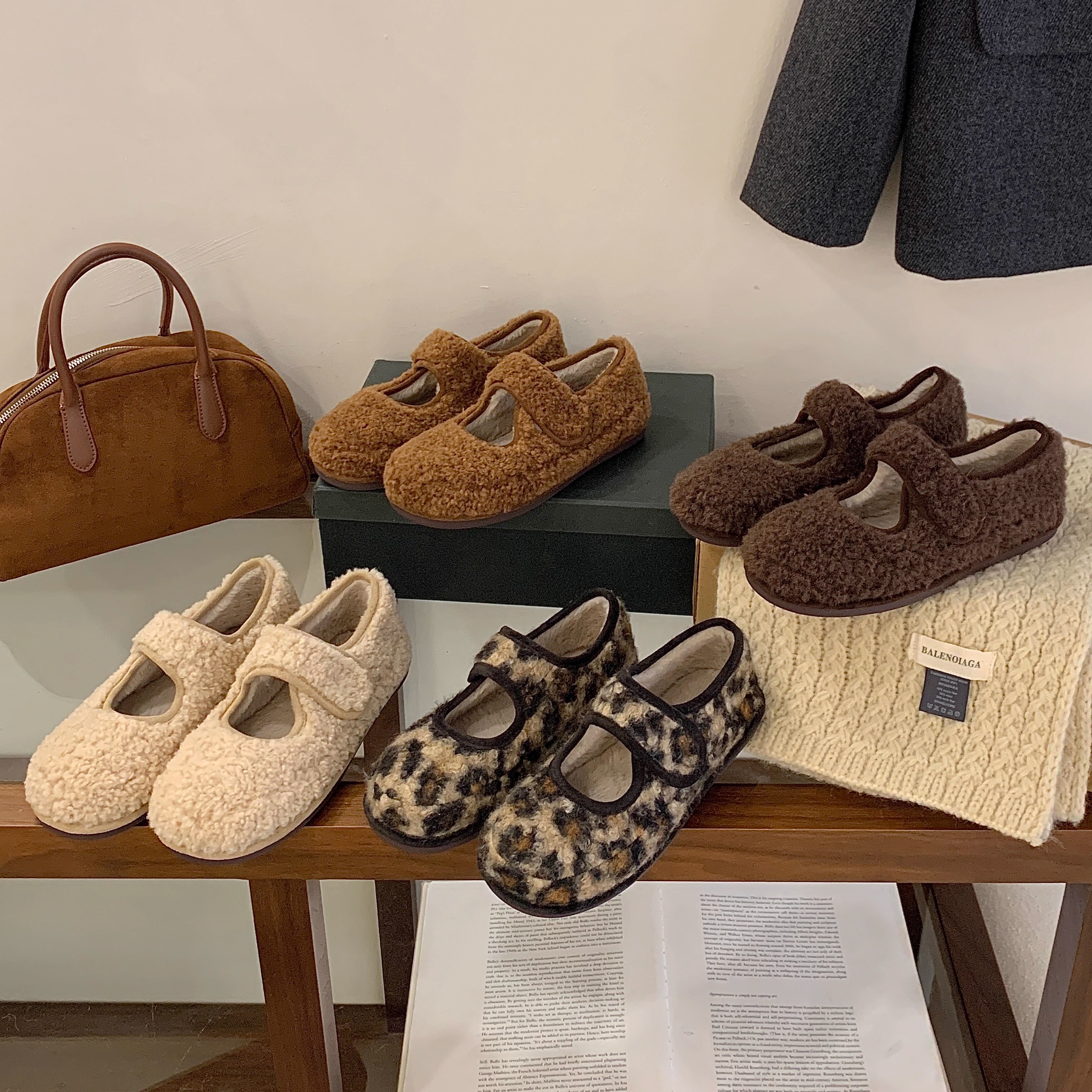 复古羊羔毛绒玛丽珍鞋女加绒保暖