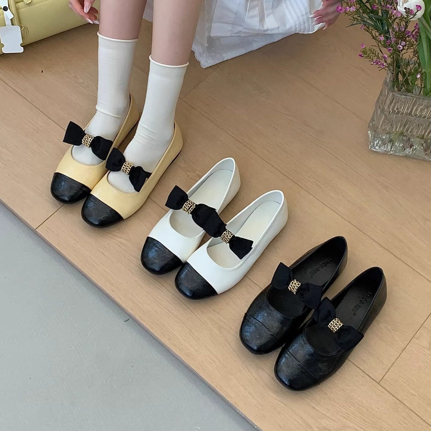 韩式蝴蝶结玛丽珍鞋女2026春新款平底浅口单鞋百搭圆头拼色甜美鞋,女鞋,浅口单鞋,淘宝优惠券,粉丝福利购,淘宝优惠卷
