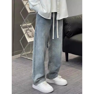 子休闲裤 早春潮流美式 潮牌宽松百搭直筒阔腿长裤 软牛仔裤 复古男式