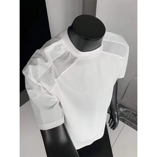 冰丝凉感t恤正肩运动半袖 白色网眼拼接透气速干短袖 薄款 夏季 男款