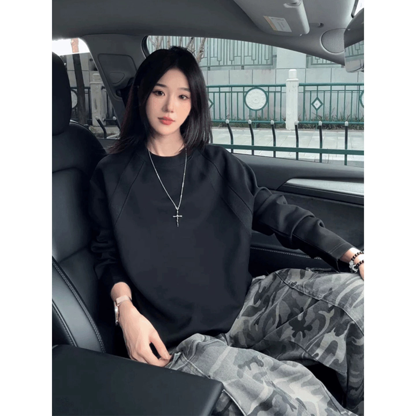 美式复古解构拼接长袖T恤男卫衣图片