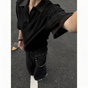 纯欲风肌理针织polo衫男款夏季网孔透气短袖潮牌休闲痞帅半袖上衣