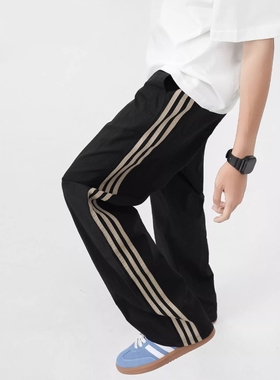 NNEFC美式高街侧条纹夏季薄款速干裤男潮牌宽松显瘦阔腿拖地裤子