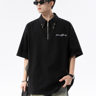 刺绣Polo衫 新款 V37美式 男2025夏季 体恤 短袖 t恤高街宽松休闲五分袖