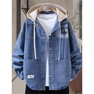 青少年学生牛仔外套加绒连帽夹克