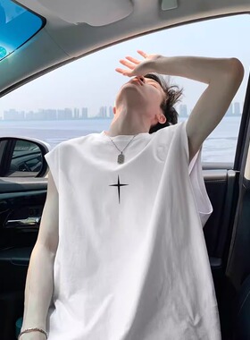 220克重磅无袖T恤男背心夏季百搭高街短袖纯棉健身运动打底汗衫潮