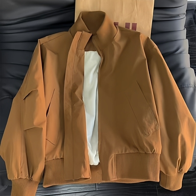 美式棕色飞行员夹克男款立领外套