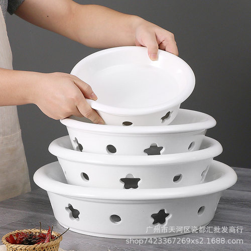 酒店纯白陶瓷蜡烛加热保温菜盘子旦形鱼盘干锅酒精圆形明炉