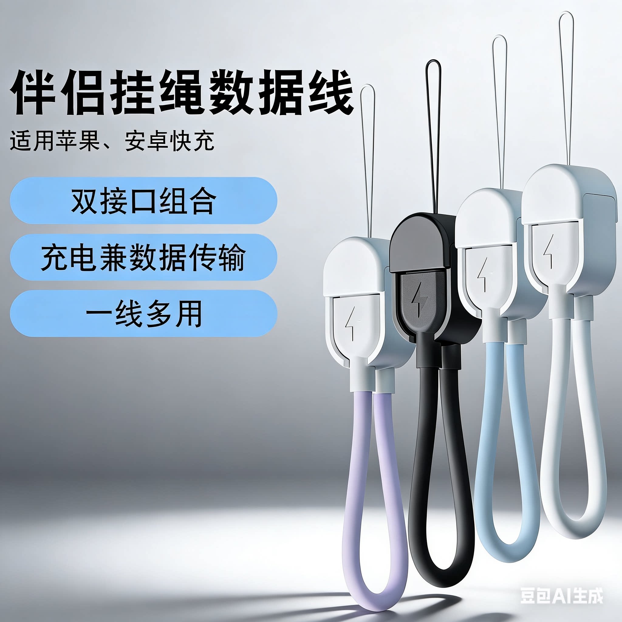 挂绳短款双头typec便携充电线宝pd65w编织短线移动电源Typec转Lightning数据线适用华为苹果14/15/16/17手机