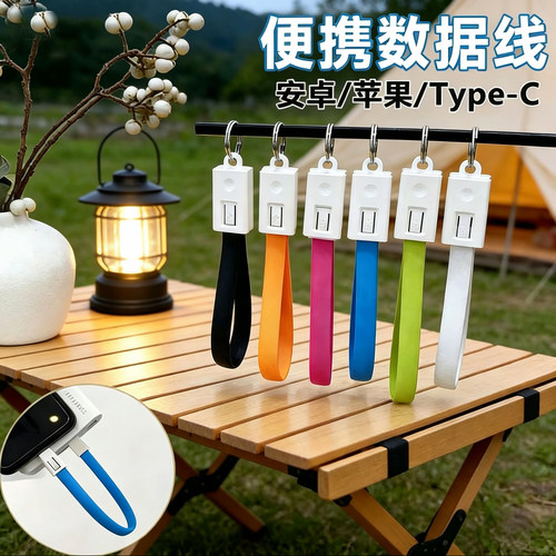 充电宝短款数据线20cm快充便携式钥匙扣挂绳礼品安卓typec充电线适用于苹果15/16华为小米荣耀oppo充电宝短线