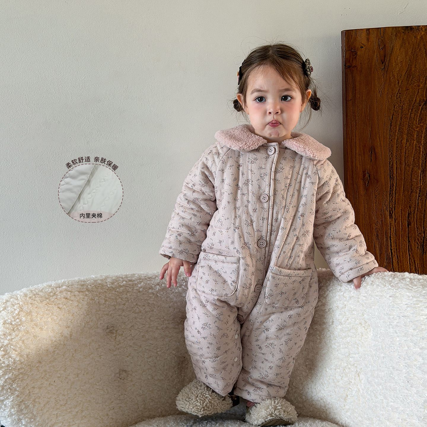 蔗梨童装婴儿衣服连体衣夹棉加厚A类儿童宝宝外出包屁衣冬装爬服