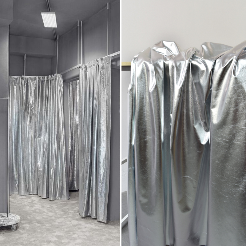 银色皮革弹力服装面料不透试衣间门帘儿童科技外套设计师窗帘布料