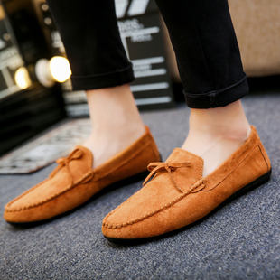 男装春天没鞋带dd豆豆瓢鞋社会小伙韩式悠闲卡其色翻毛皮逗逗鞋女