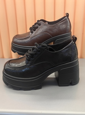 香香莉8cm增高小皮鞋31075新款英伦风小个子厚底乐福鞋