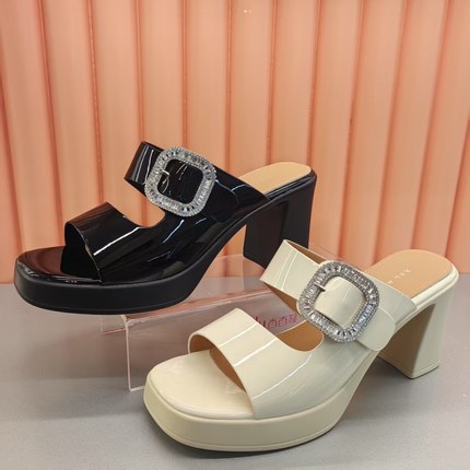 香香莉30380女鞋2025夏季新款时尚舒适厚底粗跟高跟外穿女凉拖鞋