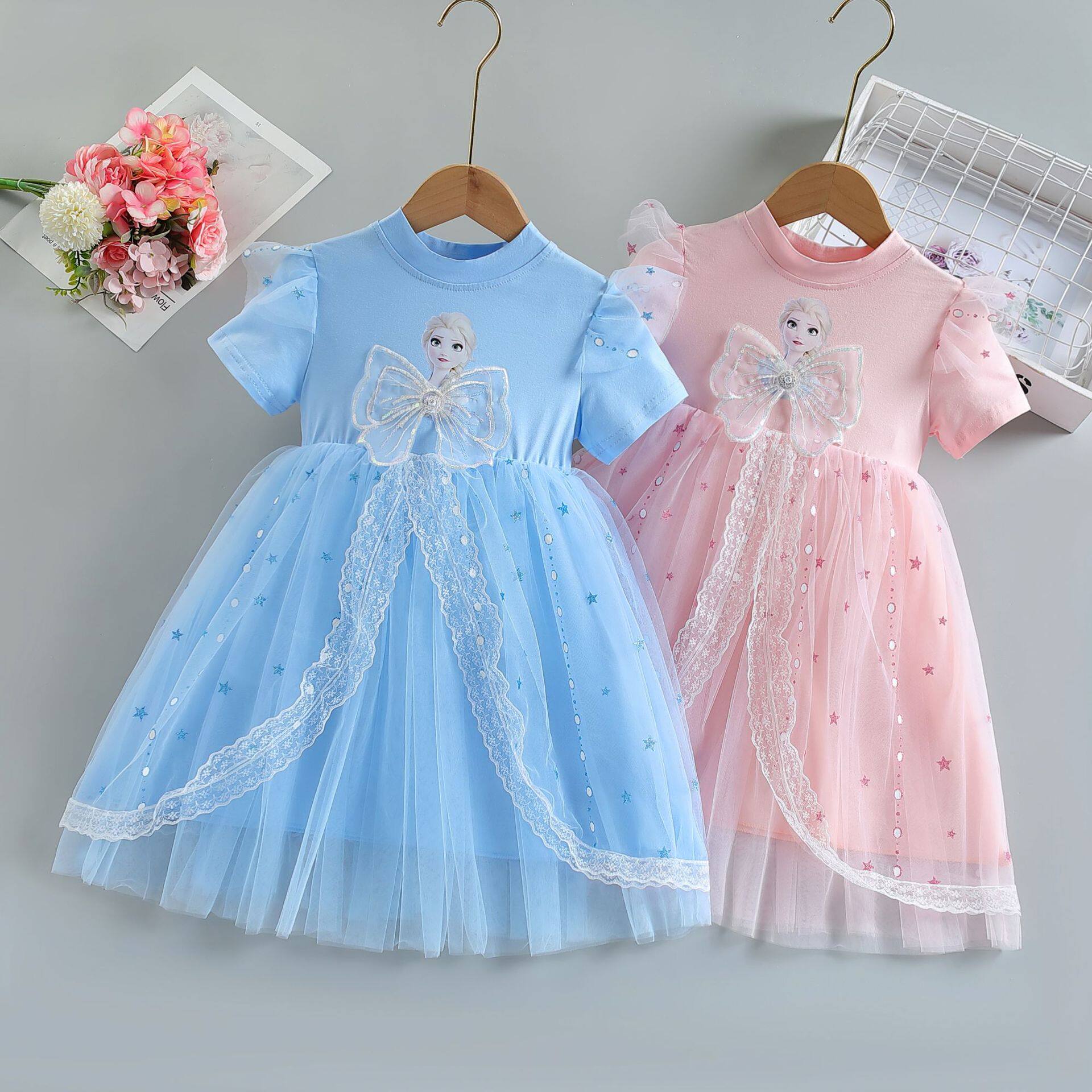 冰雪奇缘公主裙夏季儿童连衣裙中小童礼服蓬蓬裙短袖连衣裙
