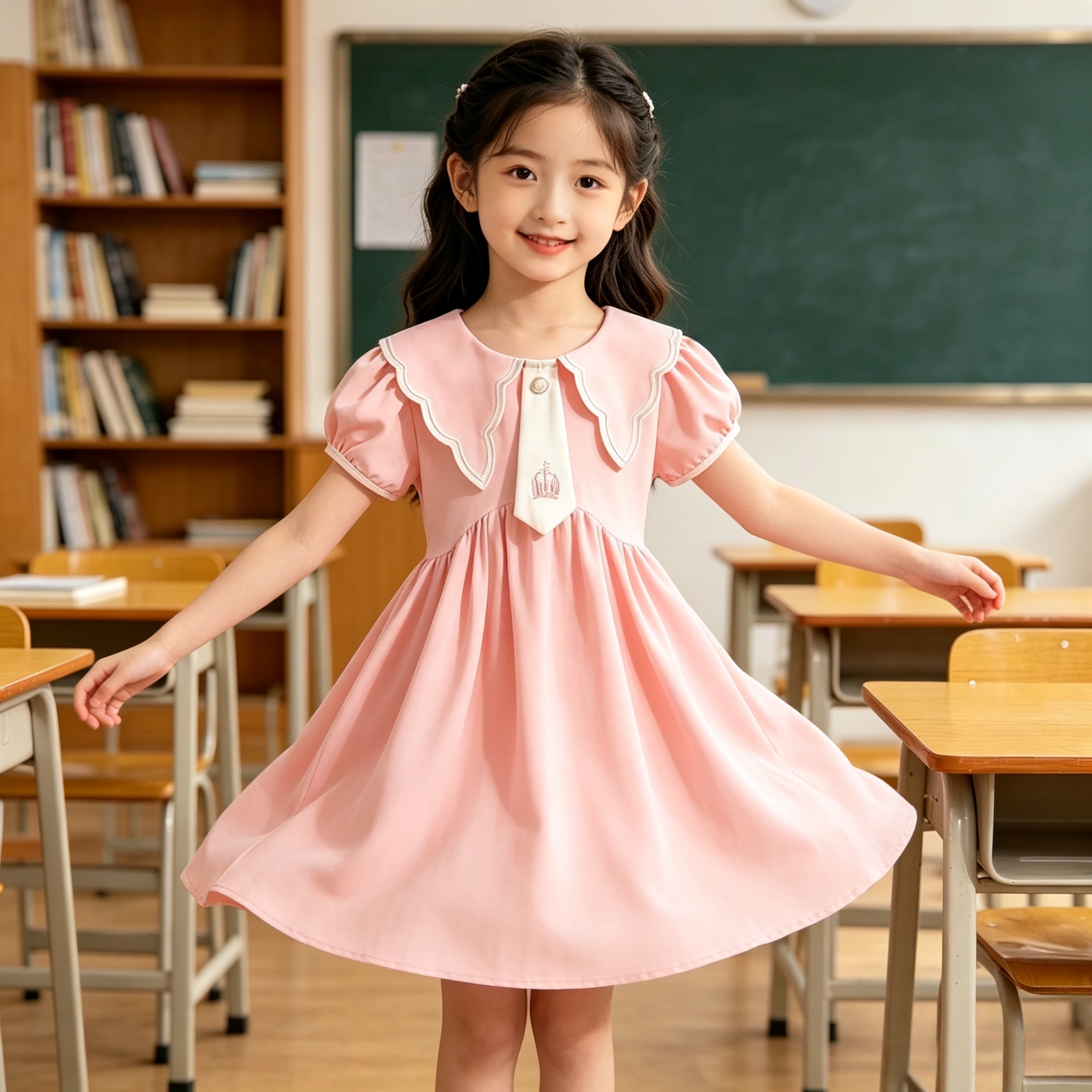 女童连衣裙夏装2026新款翻领洋气中大童裙子儿童夏季学院风公主裙
