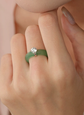 《翠韵》新中式S925银天然非洲翠镶嵌锆石戒指简约时尚百搭高级感