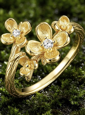 《金贵》新中式桂花花神指环手工拉丝S925纯银戒指送贵人