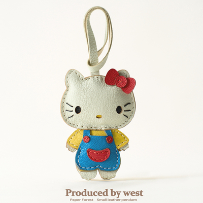 哈喽 kitty包包挂件皮质可爱公仔黑皮哈喽kt猫书包豹纹高级感挂饰