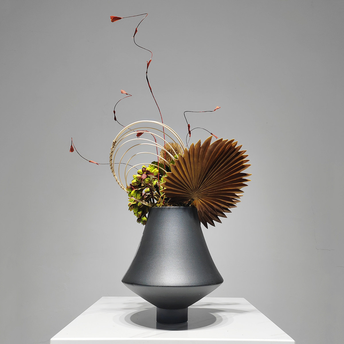 新中式创意仿真花艺佛塔干花插花软装样板间售楼部茶几餐桌摆件