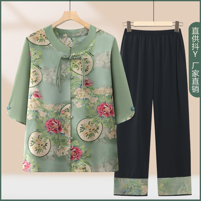 妈妈夏装新中式国风两件套雪纺衫