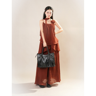 国风艺术 夏日绝美小众设计红色玫瑰不规则上衣女清冷半身裙套装