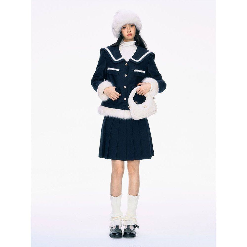 秋冬2025新品千金财阀加厚藏青小香风夹棉外套女韩版毛呢套装裙,女装/女士精品,时尚套装,淘宝优惠券,粉丝福利购,淘宝优惠卷