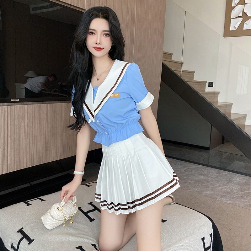 性感百褶裙套装夜场上班足疗女技师衣服足浴spa沐足工作服JK制服