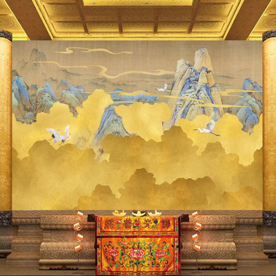 仙道佛堂壁纸祠堂寺庙堂口背景墙纸天宫祥云仙鹤瑞鹤图仙家壁画