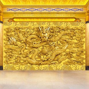 3d浮雕金龙祥云壁画酒店大堂办公室招财背景墙纸佛道仙堂龙纹墙布