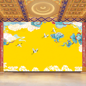 新中式 绸缎祥云仙鹤壁画浮雕祥云佛道仙背景墙纸茶室寺庙佛堂壁纸