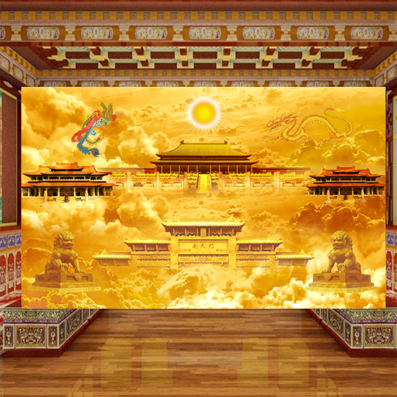 天宫天庭龙凤背景墙纸南天门仙家堂口壁画佛道仙堂神台壁纸壁布