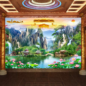 佛堂山水风景画壁纸小桥流水靠山招财背景墙纸天宫天庭仙道佛墙布