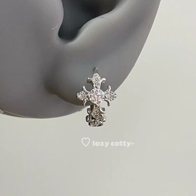 lazy catty精致闪钻十字架鸢尾耳圈小众高级感耳钉气质耳环耳扣女