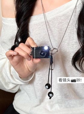 咔嚓闪光相机吊坠项链女复古个性嘻哈长款卫衣链独特设计百搭配饰