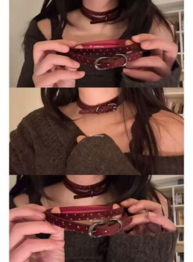 柏林少女 微醺time酒红马海毛choker绕圈式双层千禧辣妹项圈颈链~