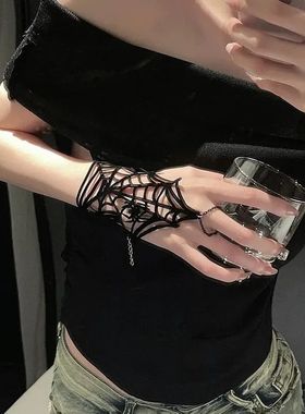 万圣节黑色蜘蛛网手环暗黑系亚文化手套个性夸张小众设计感配饰