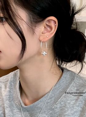 fever同款韩系银色圈圈耳环女小众百搭高级感耳钉方圆脸素圈耳饰