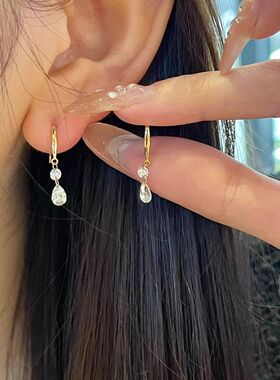 美cry~爆闪!mini精致!悬浮三钻流苏耳钩轻奢耳环女