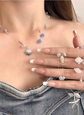 温柔甜美珍珠海星多层叠戴锁骨链