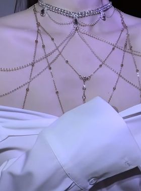 纯欲锁骨胸链性感水钻锆石亮片肩链肩饰品异域风锁骨链高级感项链