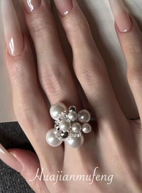 定制款!法式优雅闪钻戒指女精致贵气感食指戒开口指环叠戴手饰品