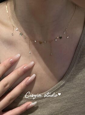 满天星锆石水滴爱心流苏项链配饰简约小众设计时尚个性锁骨链颈链