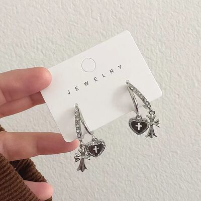 超闪双十字架耳圈耳夹女甜酷高级感气质耳钉耳扣独特设计耳饰