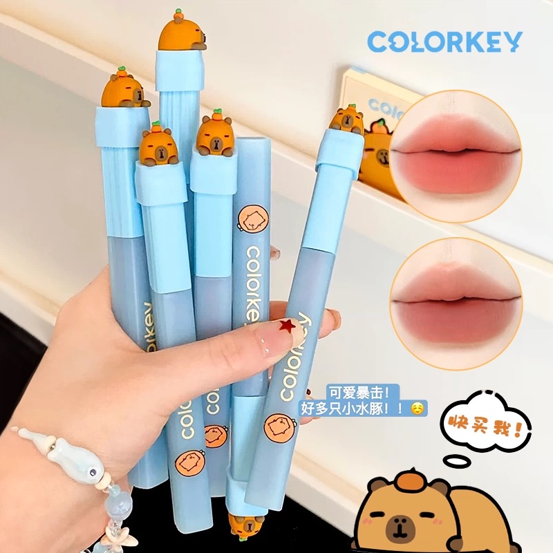 萌到没边了！colorkey珂拉琪橘子水豚限定唇露低饱和持久不粘杯