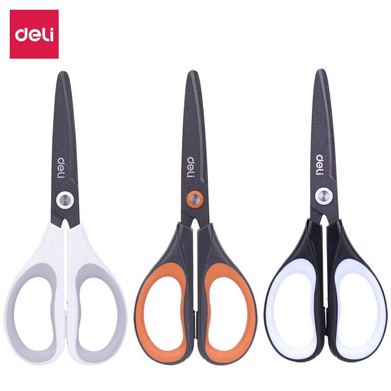 得力6055剪刀不锈钢黑刃特氟龙镀