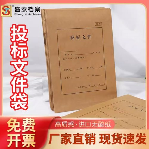 投标文件袋 竞标标书袋配封条 加厚密封牛皮纸 公文袋资料袋 10个