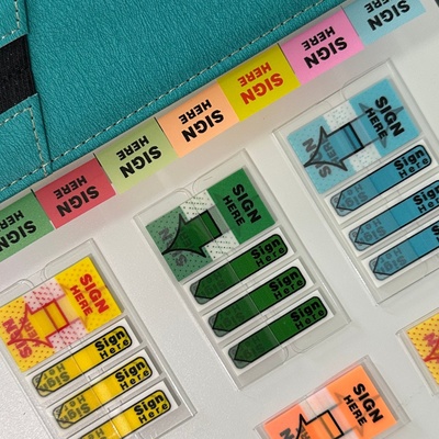 签名贴指示标签贴 英文SIGN HERE指示贴 彩色提示贴纸签名便利贴